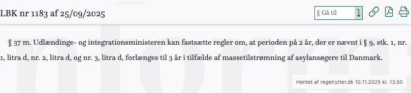 Screenshot af § 37 m. fra retsinformation.dk