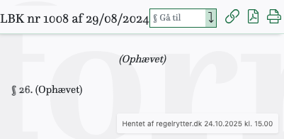 Screenshot af § 26. fra retsinformation.dk