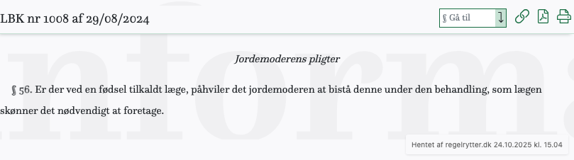 Screenshot af § 56. fra retsinformation.dk