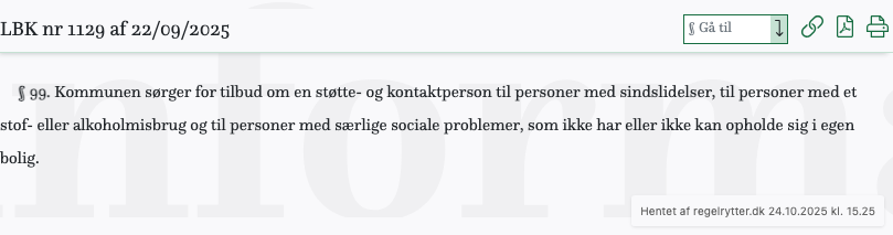 Screenshot af § 99. fra retsinformation.dk