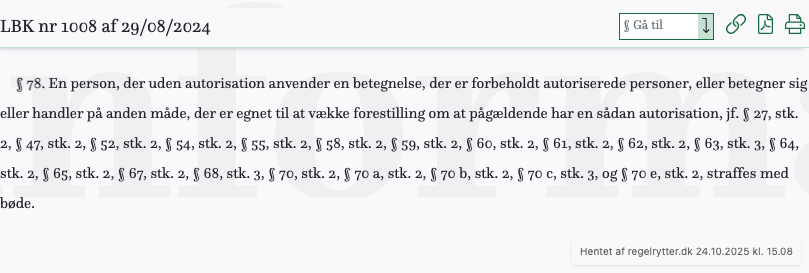 Screenshot af § 78. fra retsinformation.dk