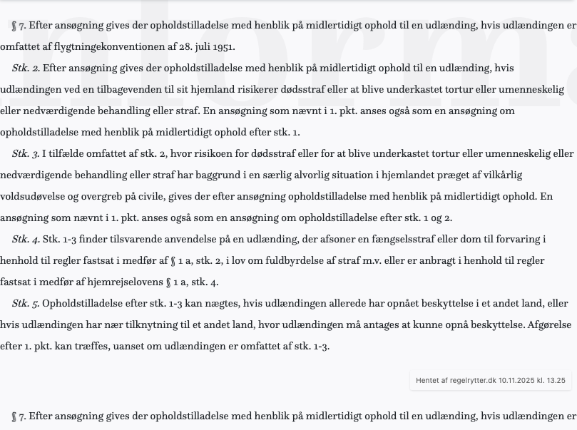 Screenshot af § 7. fra retsinformation.dk