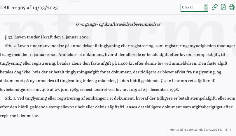 Screenshot af § 32. fra retsinformation.dk