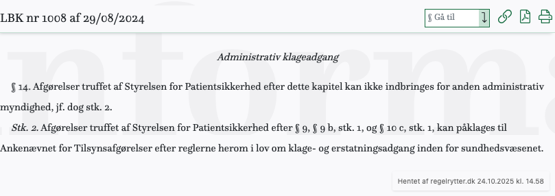 Screenshot af § 14. fra retsinformation.dk