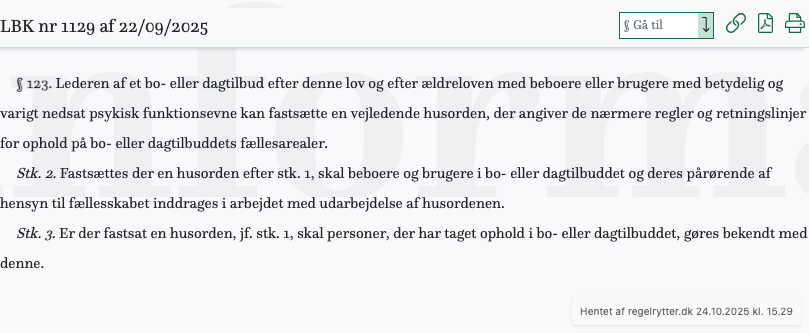 Screenshot af § 123. fra retsinformation.dk