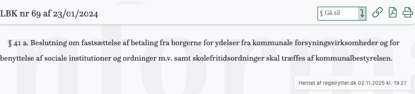 Screenshot af § 41 a. fra retsinformation.dk