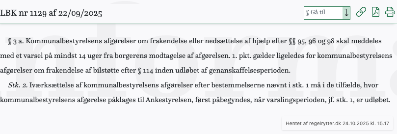 Screenshot af § 3 a. fra retsinformation.dk