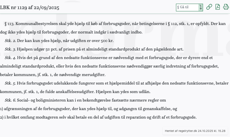 Screenshot af § 113. fra retsinformation.dk