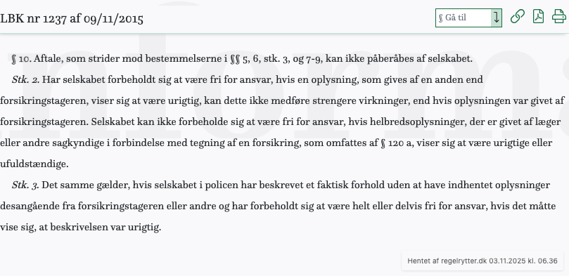 Screenshot af § 10. fra retsinformation.dk