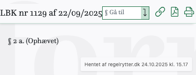 Screenshot af § 2 a. fra retsinformation.dk