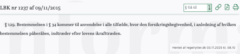 Screenshot af § 129. fra retsinformation.dk