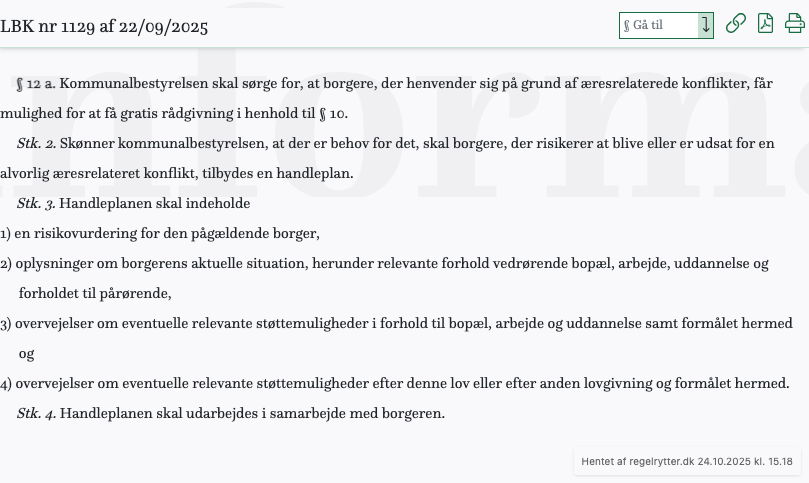Screenshot af § 12 a. fra retsinformation.dk