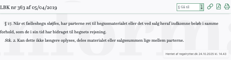 Screenshot af § 17. fra retsinformation.dk