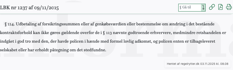 Screenshot af § 114. fra retsinformation.dk