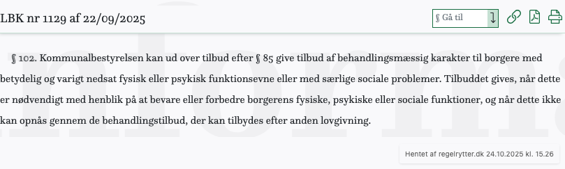 Screenshot af § 102. fra retsinformation.dk