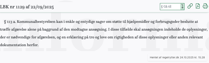 Screenshot af § 113 a. fra retsinformation.dk