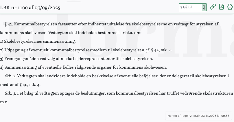 Screenshot af § 41. fra retsinformation.dk