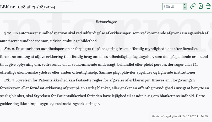 Screenshot af § 20. fra retsinformation.dk