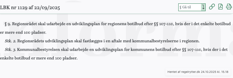 Screenshot af § 9. fra retsinformation.dk