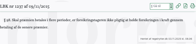 Screenshot af § 98. fra retsinformation.dk