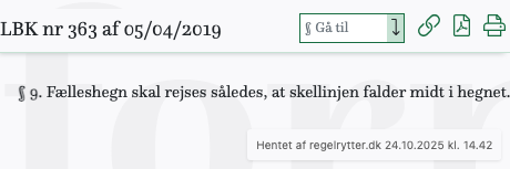 Screenshot af § 9. fra retsinformation.dk
