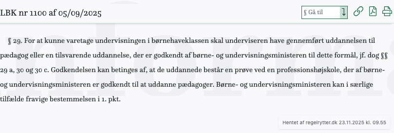Screenshot af § 29. fra retsinformation.dk