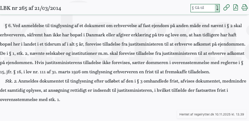 Screenshot af § 6. fra retsinformation.dk