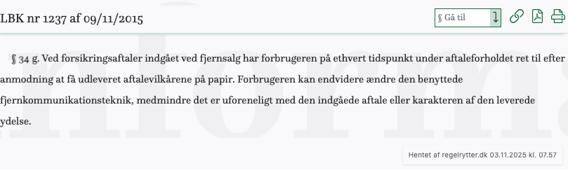 Screenshot af § 34 g. fra retsinformation.dk