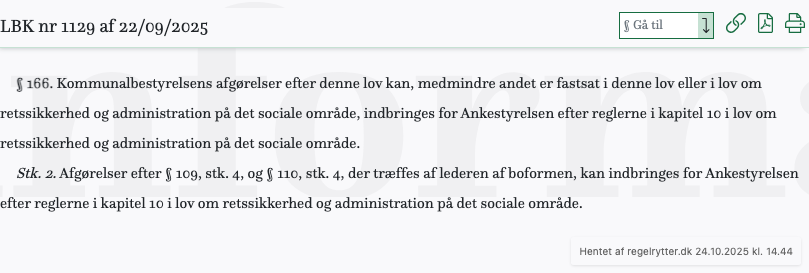 Screenshot af § 166. fra retsinformation.dk