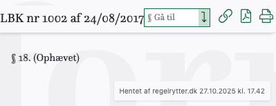 Screenshot af § 18. fra retsinformation.dk