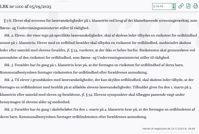 Screenshot af § 3 b. fra retsinformation.dk