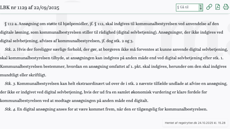 Screenshot af § 112 a. fra retsinformation.dk