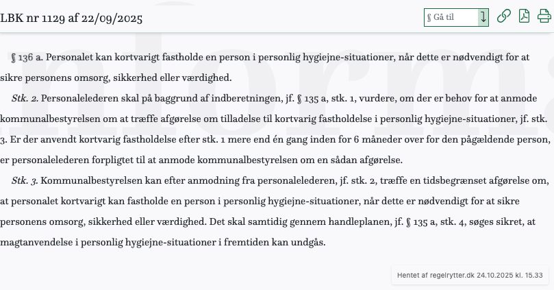 Screenshot af § 136 a. fra retsinformation.dk