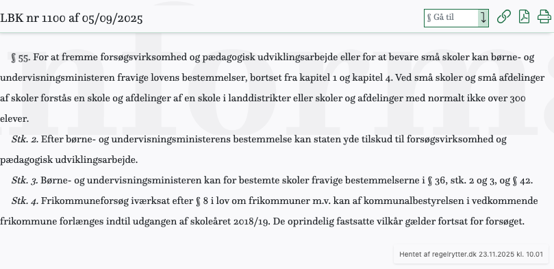 Screenshot af § 55. fra retsinformation.dk