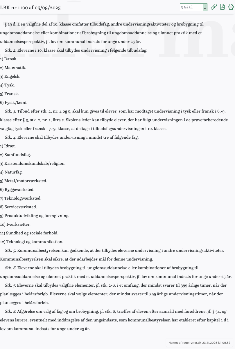 Screenshot af § 19 d. fra retsinformation.dk