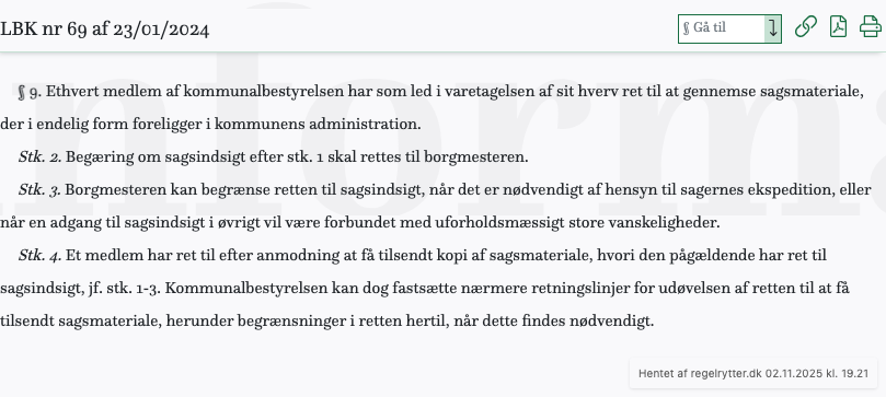 Screenshot af § 9. fra retsinformation.dk
