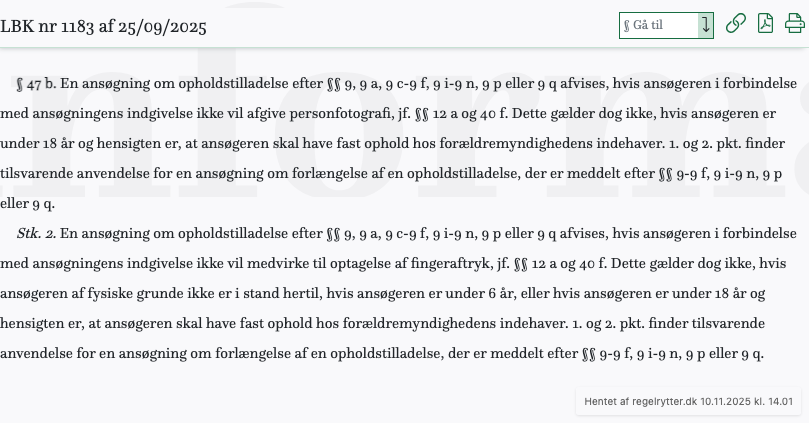Screenshot af § 47 b. fra retsinformation.dk