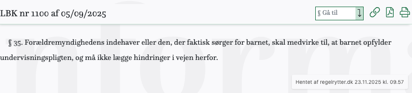 Screenshot af § 35. fra retsinformation.dk