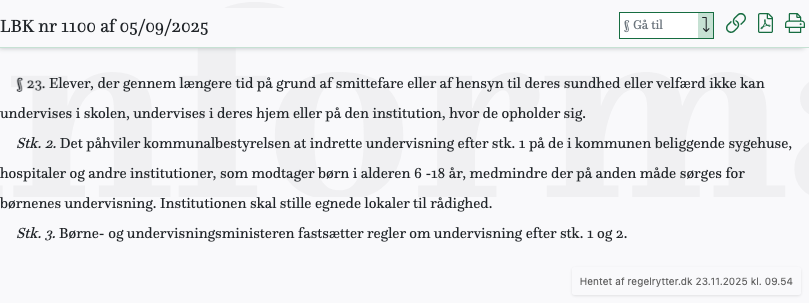 Screenshot af § 23. fra retsinformation.dk