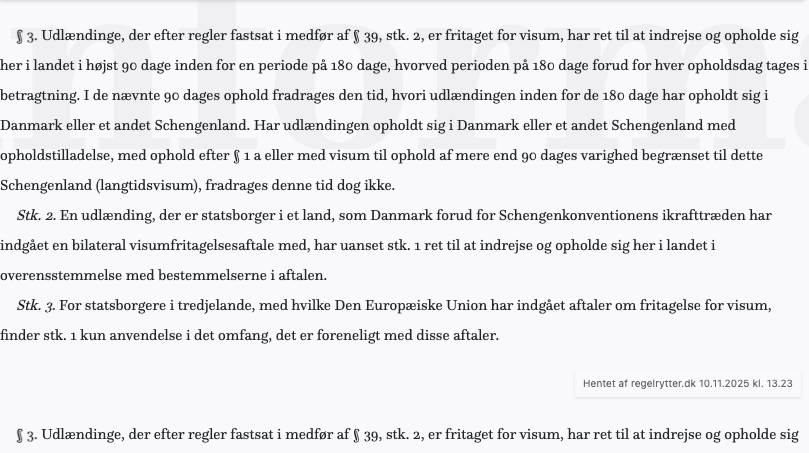 Screenshot af § 3. fra retsinformation.dk