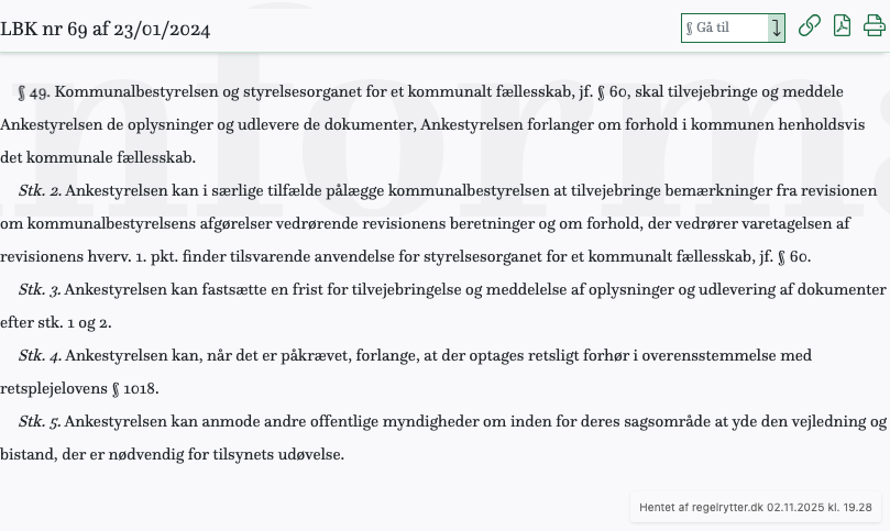 Screenshot af § 49. fra retsinformation.dk
