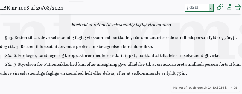 Screenshot af § 13. fra retsinformation.dk