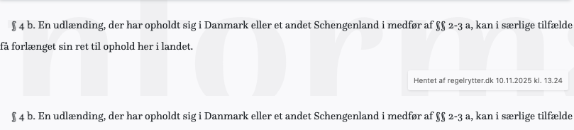 Screenshot af § 4 b. fra retsinformation.dk