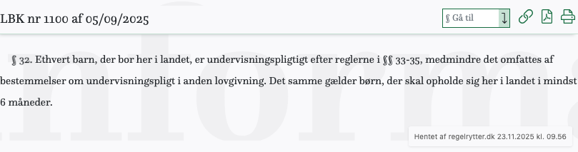 Screenshot af § 32. fra retsinformation.dk