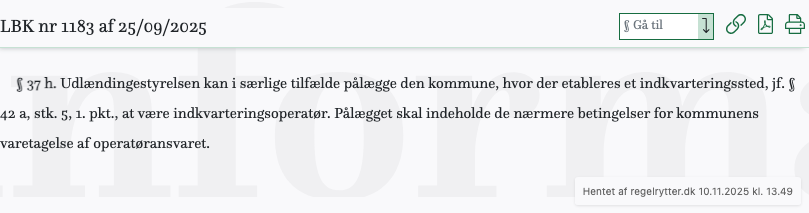 Screenshot af § 37 h. fra retsinformation.dk