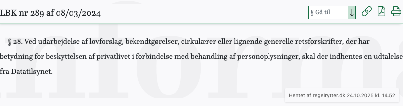 Screenshot af § 28. fra retsinformation.dk