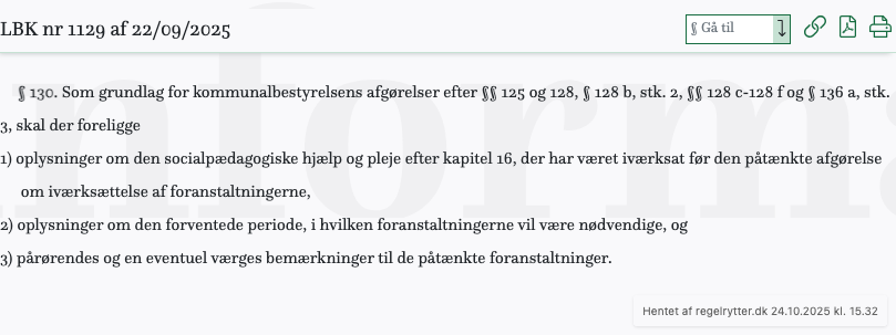 Screenshot af § 130. fra retsinformation.dk