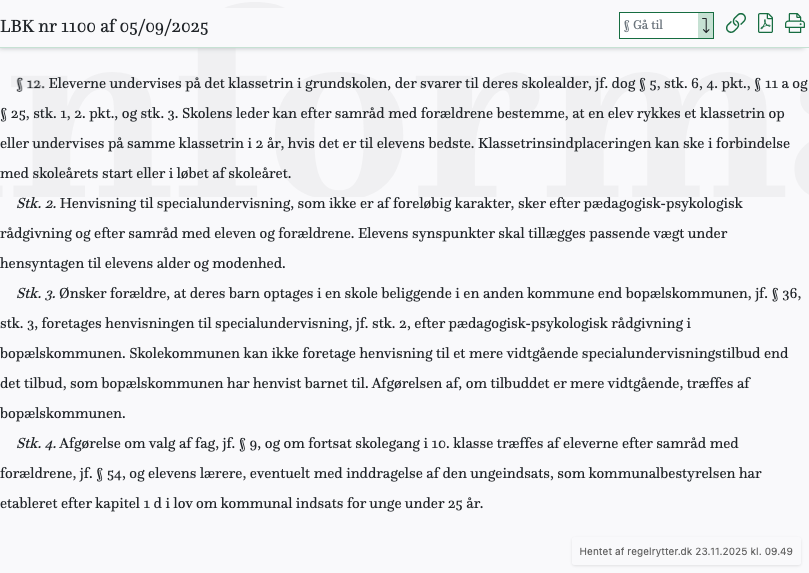Screenshot af § 12. fra retsinformation.dk