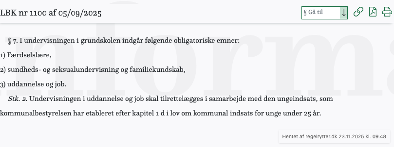 Screenshot af § 7. fra retsinformation.dk