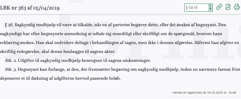 Screenshot af § 36. fra retsinformation.dk